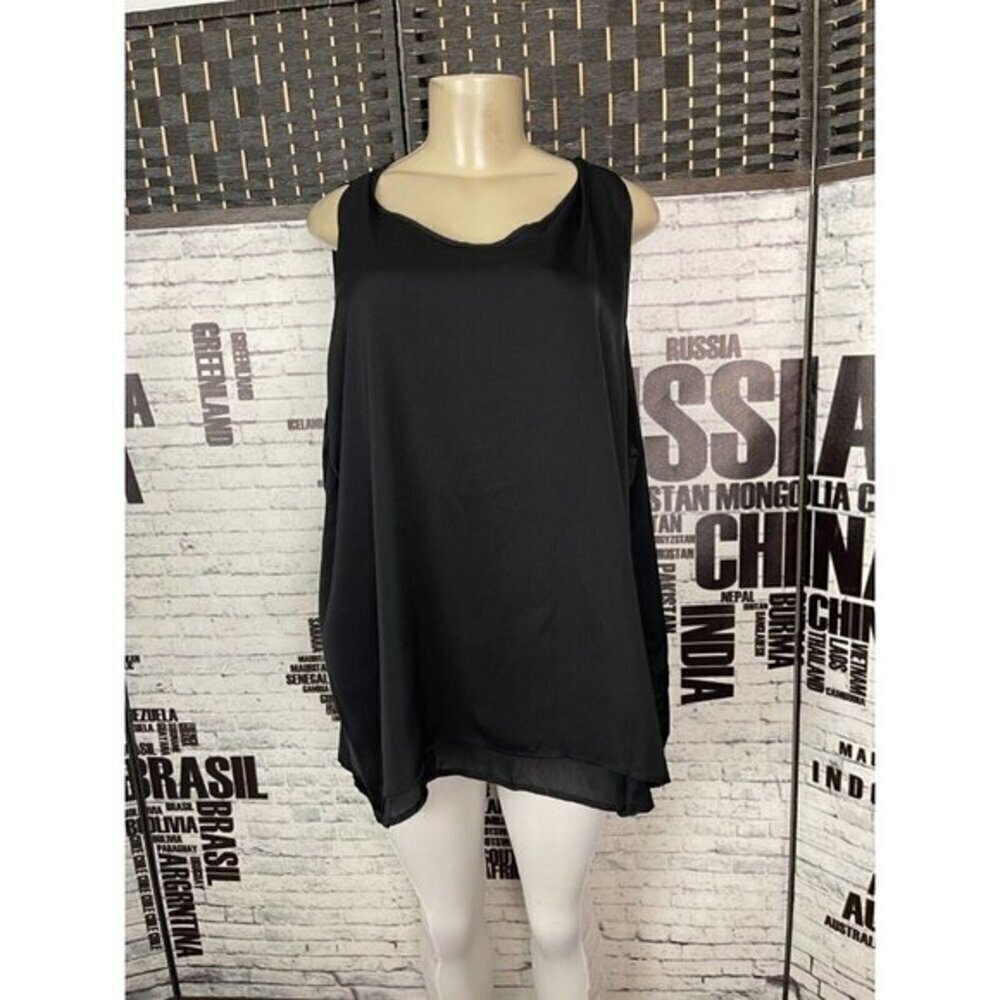Whitney Port 24 Black Detail Zip Back Split Back Layered Hem Sleeveless Blouse